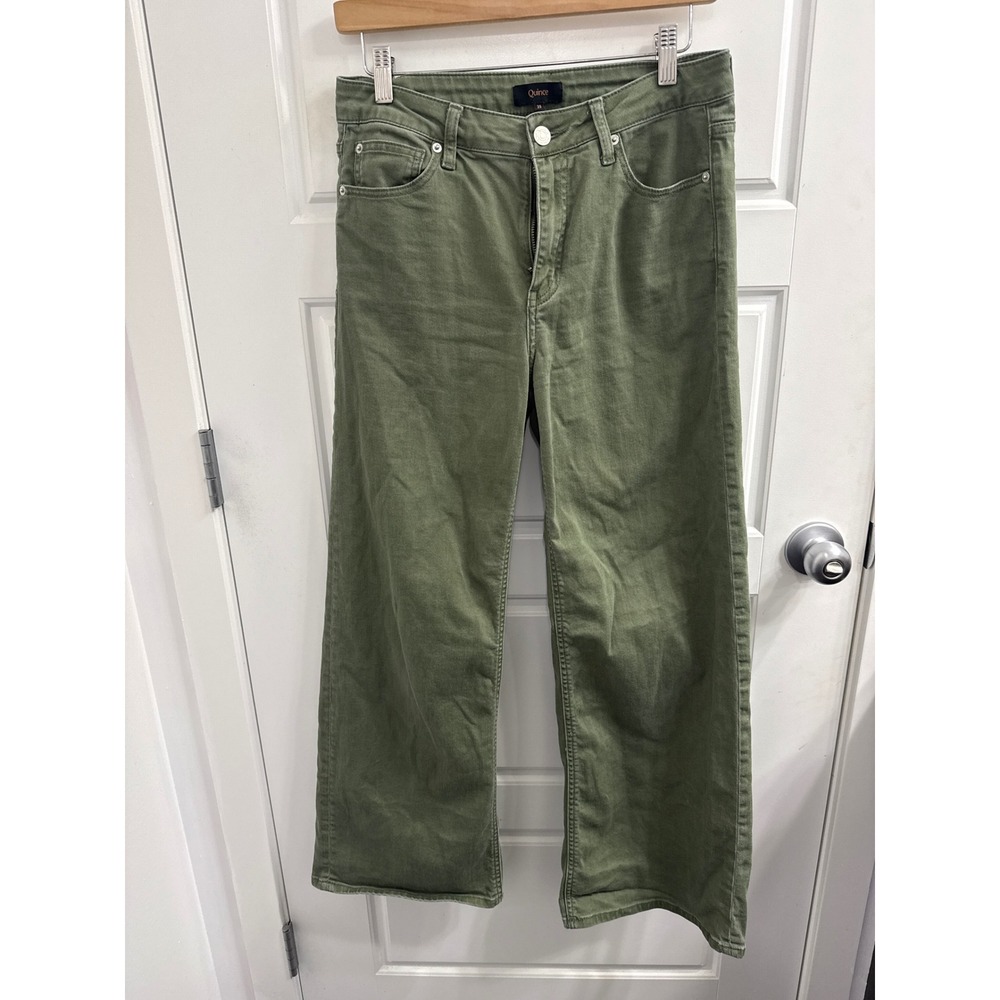 Quince Womens Olive Green Wide Leg Jeans Size 29 High Rise Denim Pants